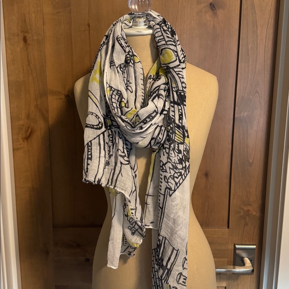 Vera scarf Italian scene Modal lightweight sheer black white yellow Avanteguard
